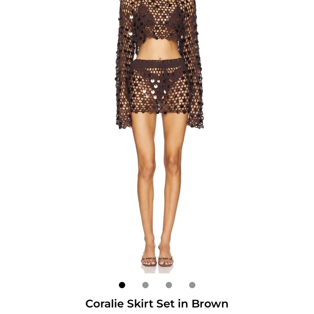 Superdown Brown Crochet Skirt Set